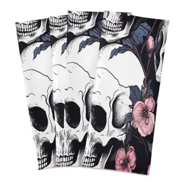 Imagem de Wassud Toalhas de cozinha crânio rosa panos de prato de cozinha pacote com 4 panos de prato macios com laço para pendurar toalha de mão de secagem rápida super absorvente toalhas de chá de mesa