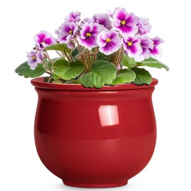 Imagem de Teagas Vaso autoirrigável de cerâmica, vasos violeta africana de 15 cm com vaso interno absorvente, vasos redondos autoirrigáveis, vaso de flores de cerâmica para plantas internas, decoração de