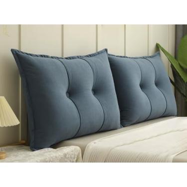 Imagem de Almofada de Leitura Cabeceira em Chenille, Encosto Triangular Grande para Cama Box e Sofá, Travesseiro de Costas com Capa Lavável para Leitura e TV(Azul,60x70cm 1pc)