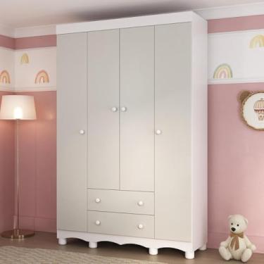 Imagem de Guarda-roupa Infantil 122cm 4 Portas e 2 Gavetas Dengo Multimóveis Mp4438 Branco/off White