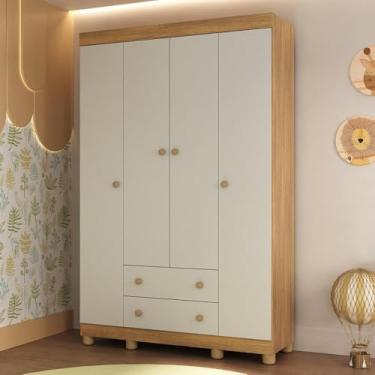Imagem de Guarda-roupa Infantil 122cm 4 Portas e 2 Gavetas Allegra Multimóveis Mp4443 Madeirado/off White