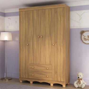 Imagem de Guarda-roupa Infantil 122cm 4 Portas e 2 Gavetas Dengo Multimóveis Mp4438 Madeirado
