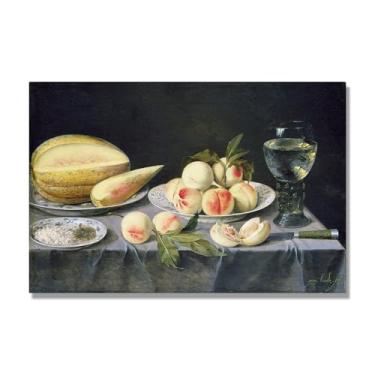 Imagem de NHLDZYH Arte em tela vintage de frutas mortas, pintura clássica de cozinha country, decoração de parede de casa de fazenda quente para sala de jantar e cozinha. C19. 80 x 120 cm - 31,5 x 47,3 pol