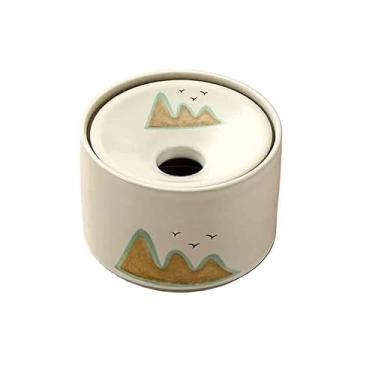 Imagem de Porta-cinzas Cinzeiro de cerâmica redondo para uso doméstico na sala estar, protege contra poeira e vento, com tampa