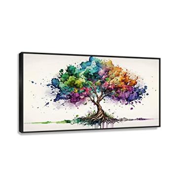 Imagem de Cesnavas Arte de parede com impressão em tela minimalista moderna. Imagem da árvore em aquarela colorida. Pôster de planta para decoração de sala de estar e escritório emoldurado pronto para pendurar