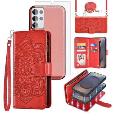 Imagem de Asuwish Capa de celular para Samsung Galaxy S25 Ultra 5G com zíper carteira celular com protetor de tela de vidro temperado, alça transversal, porta-cartões de flores S25Ultra 25S S 25 25Ultra 6,9