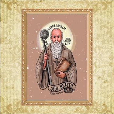 Imagem de Quadro Moldura Dourada São Bento Cruz Sagrada 33X24Cm