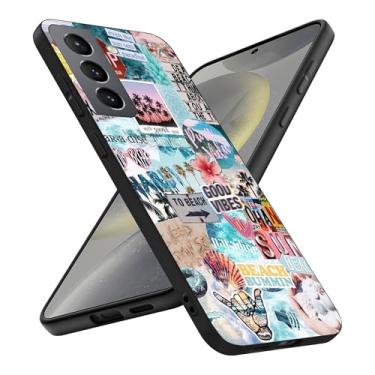 Imagem de Capa compatível com Samsung Galaxy S25 Plus, vintage Vibe Colagem Estética Retrô Praia Seashells Palm TPU Charm para capa de proteção macia