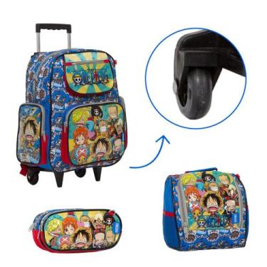 Imagem de Kit Bolsa Mochila Escolar Menino Estampa One Piece Rodinha - Chenson