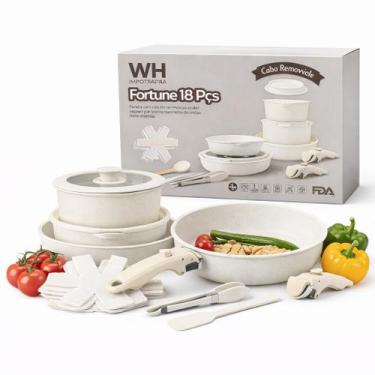 Imagem de Jogo de Panelas Cerâmica 18 peças Antiaderente Cabo Removível Kit Comp