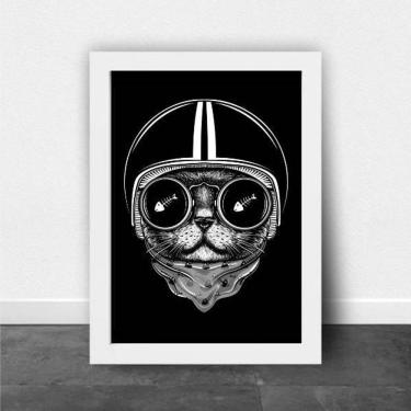 Imagem de Quadro Decorativo Gato Preto Capacete 24X18Cm