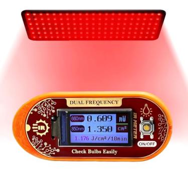 Imagem de Medidor de luz vermelha e infravermelho próximo, fornece dados de potência e dose de banda dupla a 660 nm e 850 nm, garante a segurança e eficácia da terapia de luz vermelha