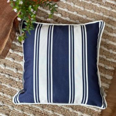 Imagem de Capa Almofada Marítima Praia Linhão Branco c/ Listras Azul 45x45 - AMO