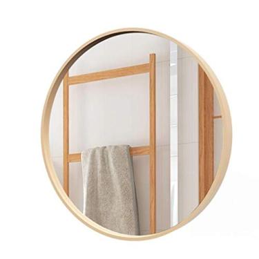 Imagem de Espelho de banheiro borda espelho de maquiagem moldura de madeira grande espelho redondo espelho de parede madeira 60 cm