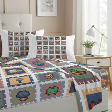 Imagem de Allenjoy Jogo de lençol com elástico, lençol de cima e 2 fronhas para decoração de quarto de fãs de gamers, tamanho casal