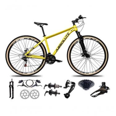Imagem de Bicicleta Aro 29 Absolute Nero 5 Freio Hidráulico K7 27v Garfo Com Trava Pneu Com Faixa - Amarelo Tam.15