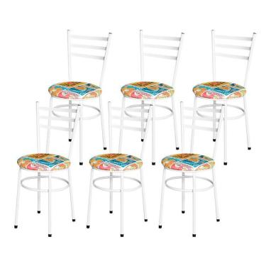 Imagem de Conjunto 6 Cadeiras Epóxi Branca Para Cozinha Assento Estampado Happy Hour