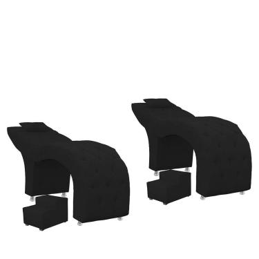 Imagem de Kit 2 Maca Mais Escada Estofada Capitone Estetica Facial Sombrancelha E Cilios Preto