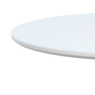 Imagem de Mesa De Jantar Tampo Com Vidro Madri Madeira Maciça - Amêndoa Tampo ø150 Branco-vidro Branco