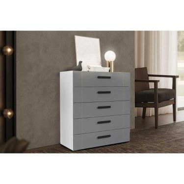 Imagem de Cômoda Solteiro Lisboa C- 5 Gavetas Branco-cinza - Politorno