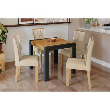 Imagem de Conjunto Mesa Sala Jantar Grace Tampo Madeirado 90x90cm E 4 Cadeiras Nicole Nature Suede Nude Bege Cimol