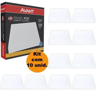 Imagem de Kit 10 Plafon Painel Led Avant Alu 18w Amarelo 3000k 1260 Lúmens Quadrado De Sobrepor 22x22cm Bivolt