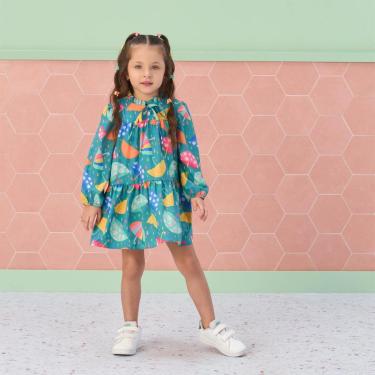 Imagem de Vestido Infantil Manga Longa Verde Funny Rain Mon Sucré-Feminino