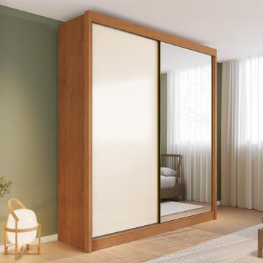 Imagem de Guarda-roupa 100% Mdf com Espelho 2 Portas 4 Gavetas Trento Cinamomo/Off White