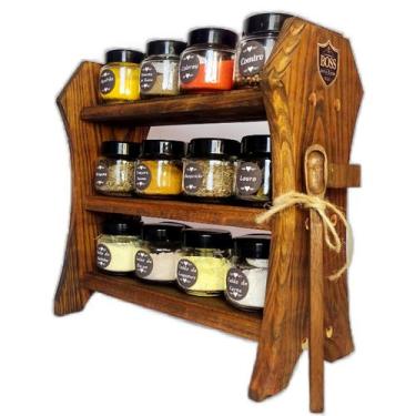 Imagem de Porta Temperos Organizadores de Cozinha em Madeira Balcão 12 Potes - B
