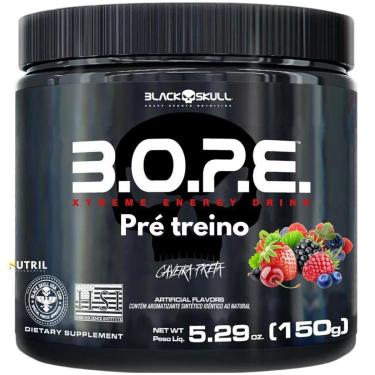 Imagem de PréTreino BOPE 150g Suplemento em Pó Black Skull B.O.P.E. Energia Disposição Caveira Preta-Unissex