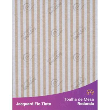 Imagem de Toalha Redonda em Tecido Jacquard Bege e Branco Listrado Estreito Fio 