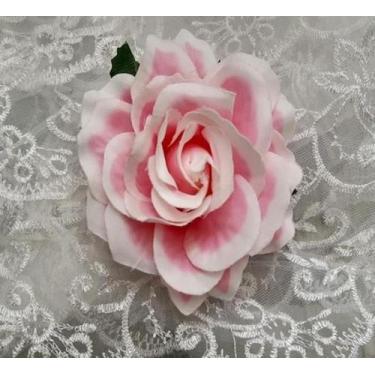 Imagem de Enfeite Arranjo Cabelo Noiva Flor Grande Tecido- Rosa Branco - De Cast