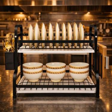 Imagem de Escorredor Em Aço Inox Preto Reforçado Alta Capacidade Para 17 Pratos 