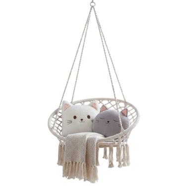 Imagem de Cadeira Suspensa Rede Balanço Varanda Sacada Jardim Quintal Leitura Descanso Teto Trançada Casa