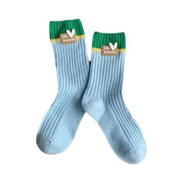 Imagem de Meias Femininas De Cano Médio Com Logo Em Formato De Coração, Finas, R