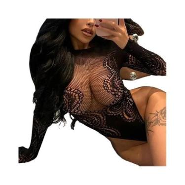 Imagem de Body Feminino Sexy de Verão - Ombro De Fora, Rede Arrastão, Strass e M