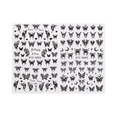 Imagem de Adesivos De Unhas Com Asas De Borboleta Pretas, 2 Peças, Elegantes, 3D