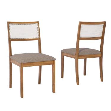 Imagem de Conjunto 2 Cadeiras para Sala de Jantar em Madeira Tauari Pequi Madeira/Linho bege