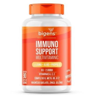 Imagem de Multivitamínico Immuno Support D3 2000Ui L-Lisina Alho Própolis Magnésio Zinco 90 Cps - Bigens-Unissex