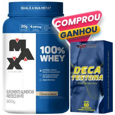 Imagem de 100% Whey Protein 900g Sabores Max Titanium + Deca Testona - Cookies