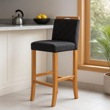Imagem de Banqueta Alta para Cozinha de Madeira Maciça Estofada com Encosto Multimóveis CR15018