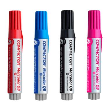 Imagem de Kit 4 Pincel Marcador Quadro Branco Recarregável Qb Compactor