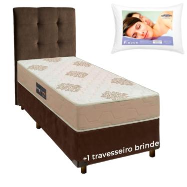 Imagem de Kit Cama Box + Cabeceira + Colchão Solteiro D33 + Travesseiro Ortobom