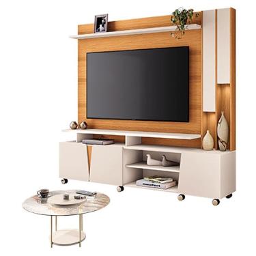 Imagem de Estante Home Theater Virtus Cinamomo Off White Com Mesa De Centro Sky Com Tampo De Vidro Off White - Hb Móveis