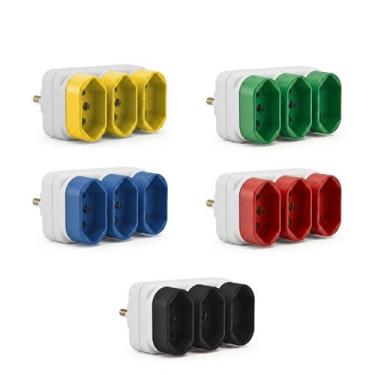 Imagem de Kit 5 adaptador benjamin Triplo universal plug 10A e 20A, compatível c
