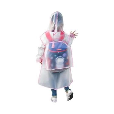 Imagem de Capa De Chuva Infantil Impermeável Com Suporte Para Mochila Em Plástic