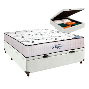 Imagem de Cama Box Bau Branco Com  Colchão Casal High Foam Ortobom