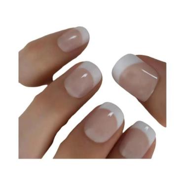 Imagem de Unhas Postiças Estilo Francês 24 Peças Com Cola Em Gel E Lixa De Unha 