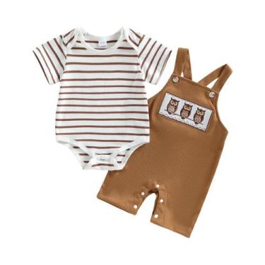 Imagem de Conjunto De Macacão Listrado E Shorts Para Bebê Menino Com Bordado De 