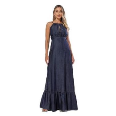 Imagem de VESTIDO JEANS LONGO FEMININO FRENTE UNICA AMARRAÇÃO NAS COSTAS 23146 P ESCURA UNICA-Feminino